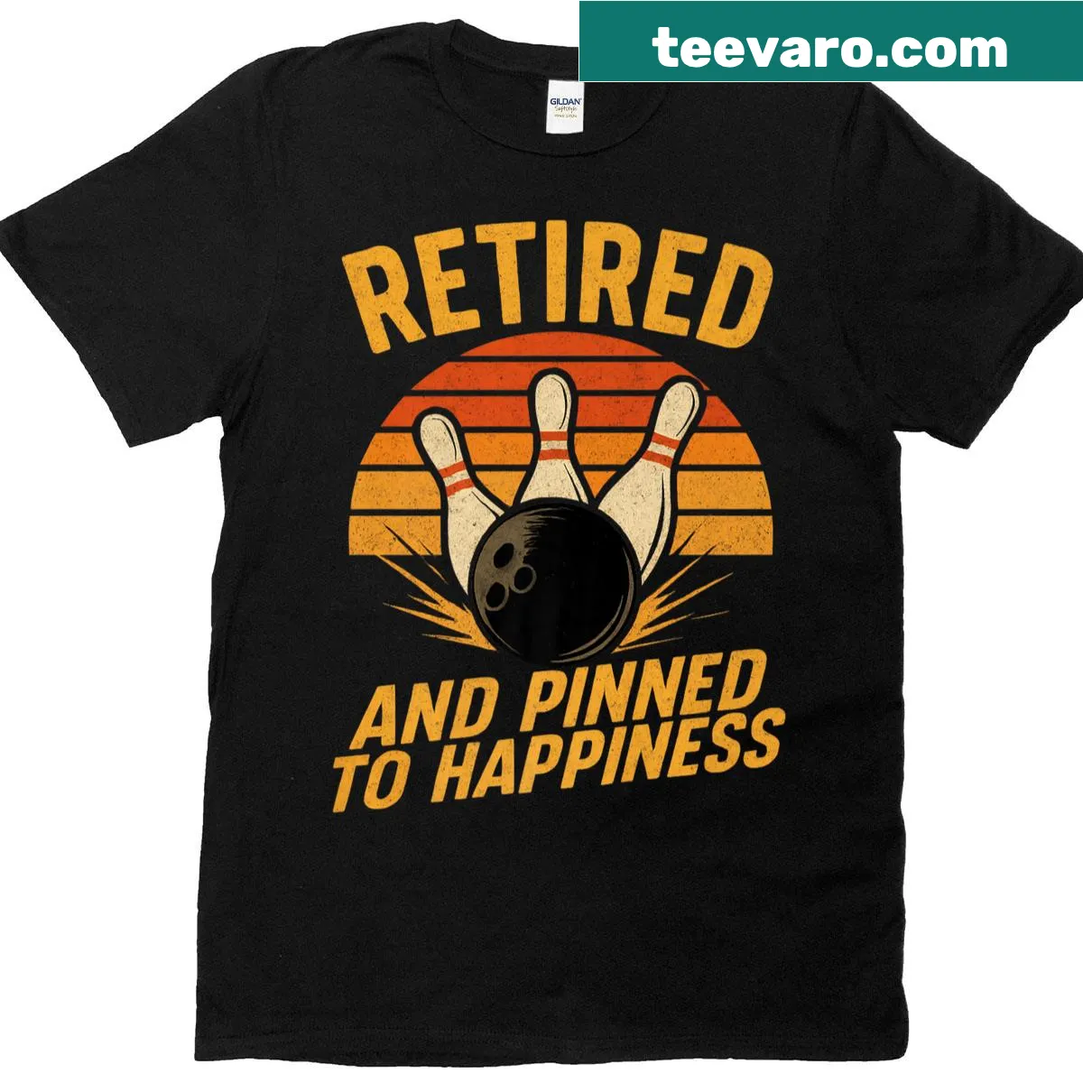 Vintage bowling graphic celebrating retirement on a tee — on a men's t-shirt