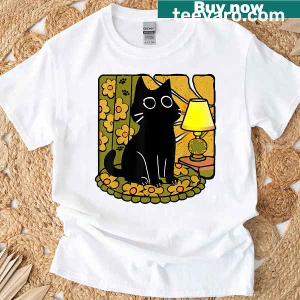 Boho floral cat illustration on a cozy t-shirt