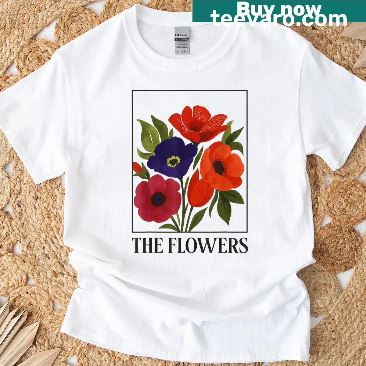 Retro floral design featuring vintage-style flowers — on a men's t-shirt