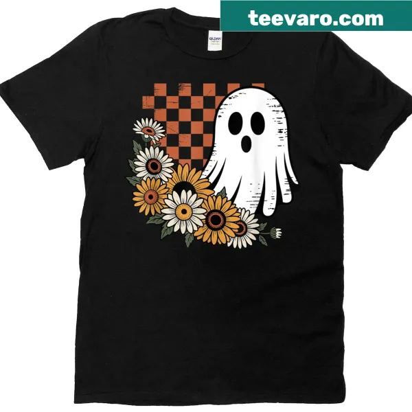 Retro ghost with sunflowers graphic on vintage t-shirt