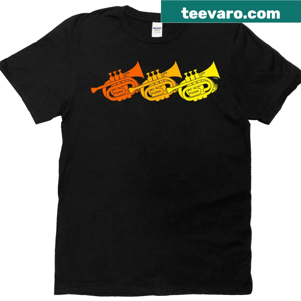 Cool graphic for trumpet lovers on a vintage tee — on a men's t-shirt