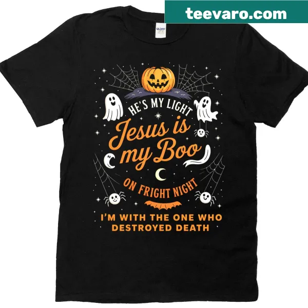 Retro 'Jesus Is My Boo' graphic on Halloween-themed t-shirt