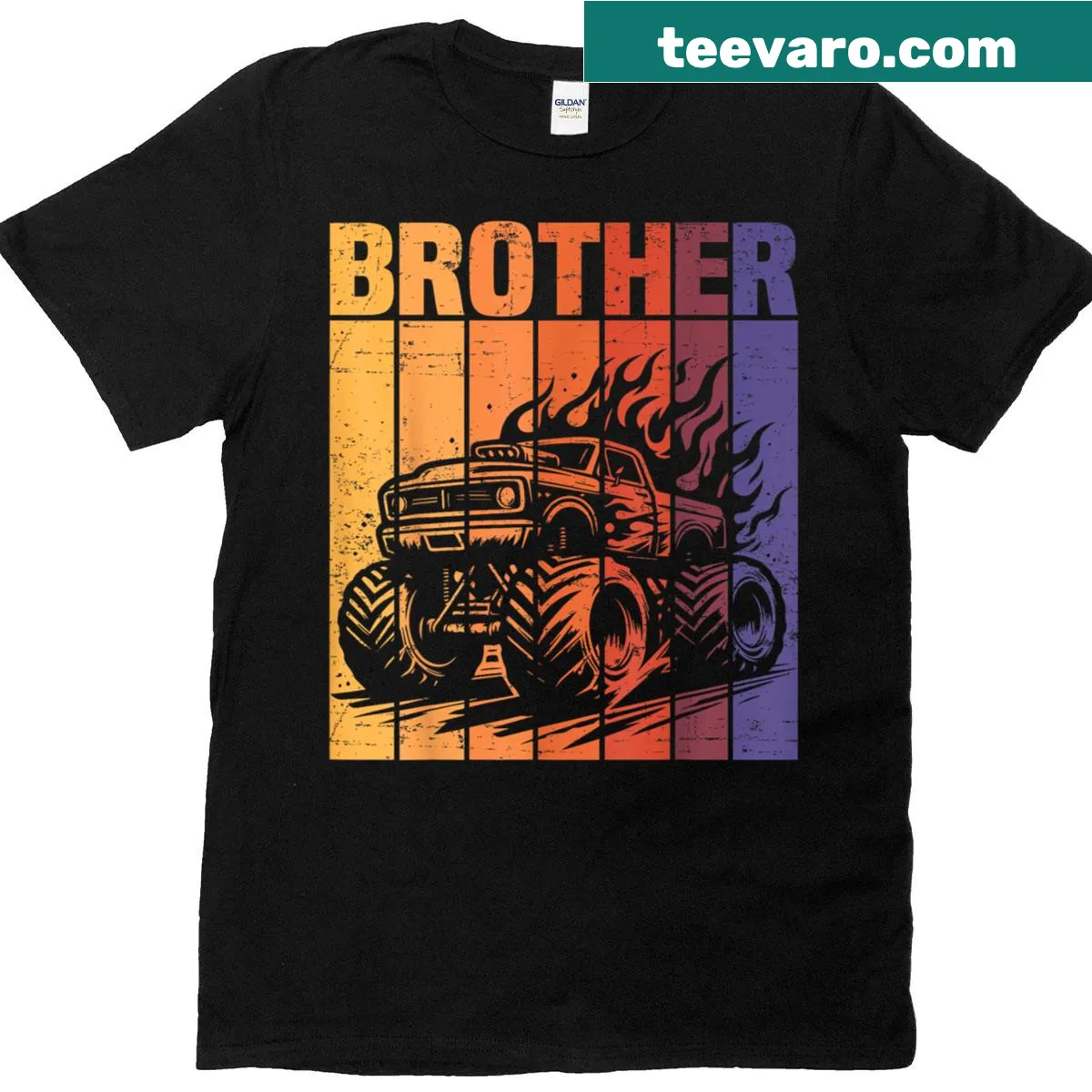 Cartoon-style T-shirt with a retro monster truck design for kids — on a men's t-shirt