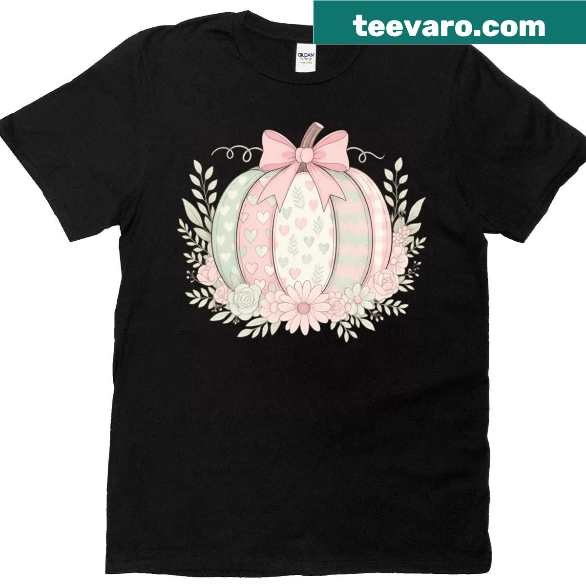 Vintage pumpkin and floral design for Thanksgiving T-shirt — on a men's t-shirt