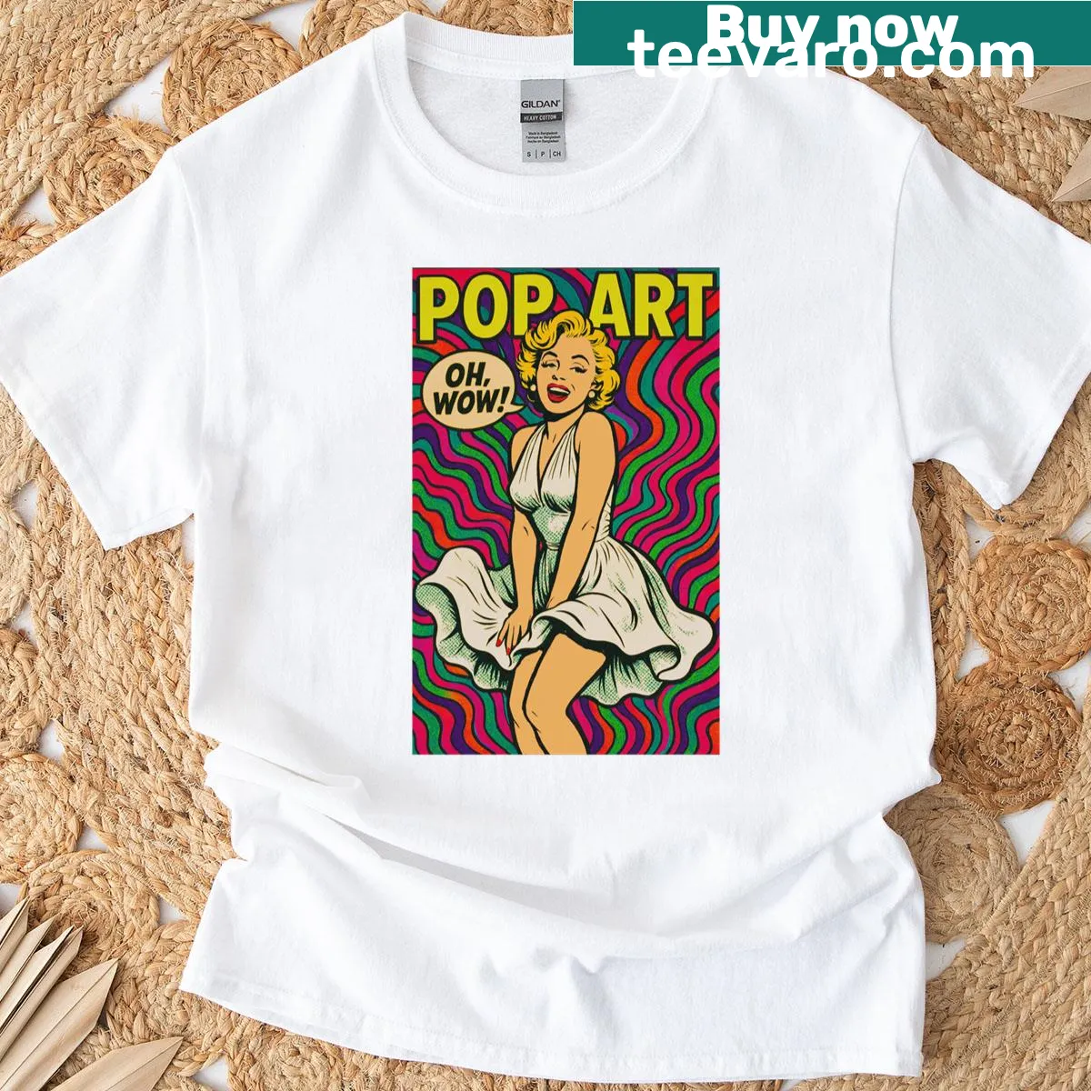Vintage pop art t-shirt featuring a blonde icon graphic — on a men's t-shirt