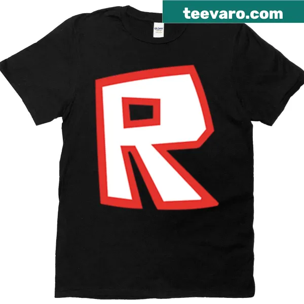 Roblox R logo design on an off-center t-shirt