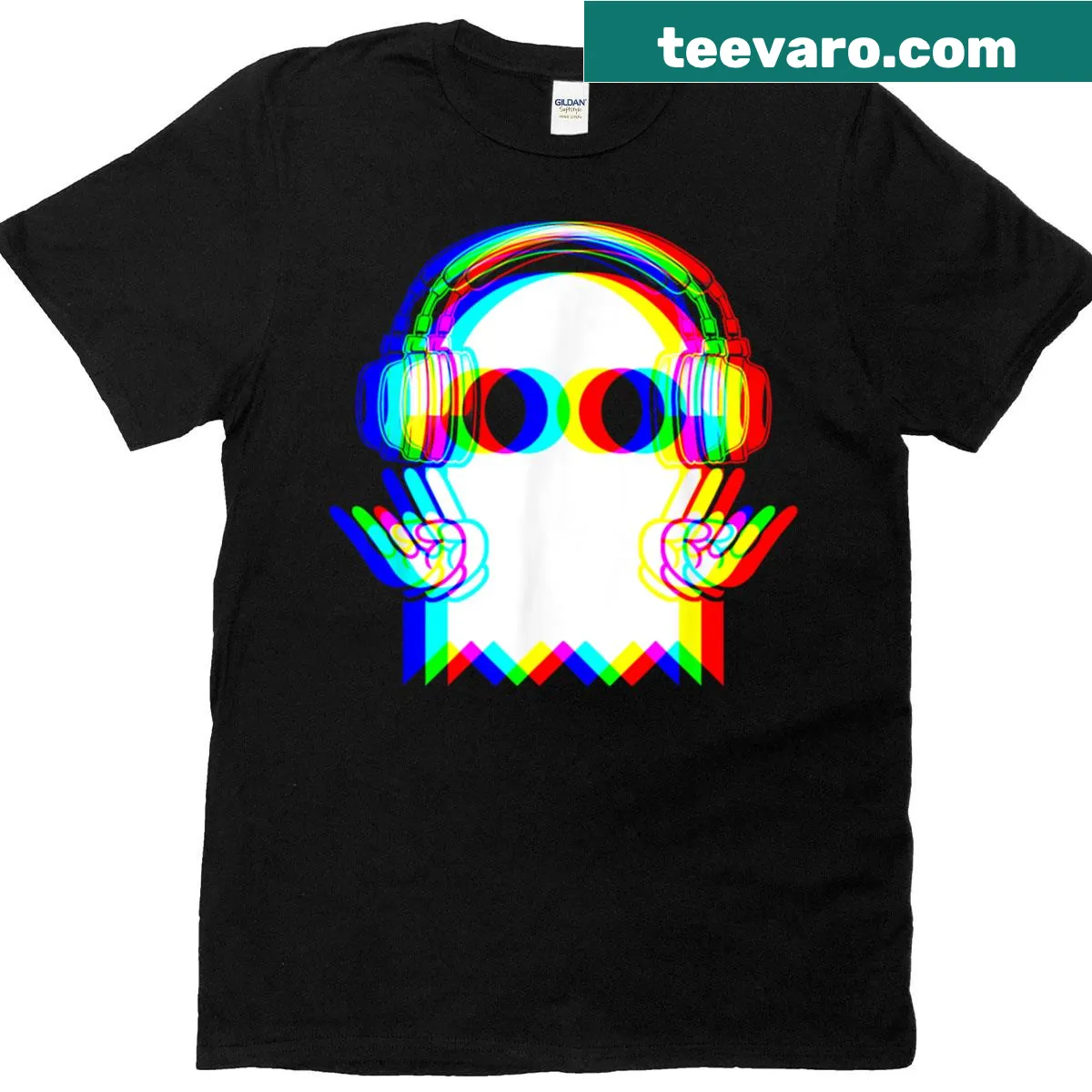 Psychedelic ghost headphones t-shirt perfect for music lovers — on a men's t-shirt