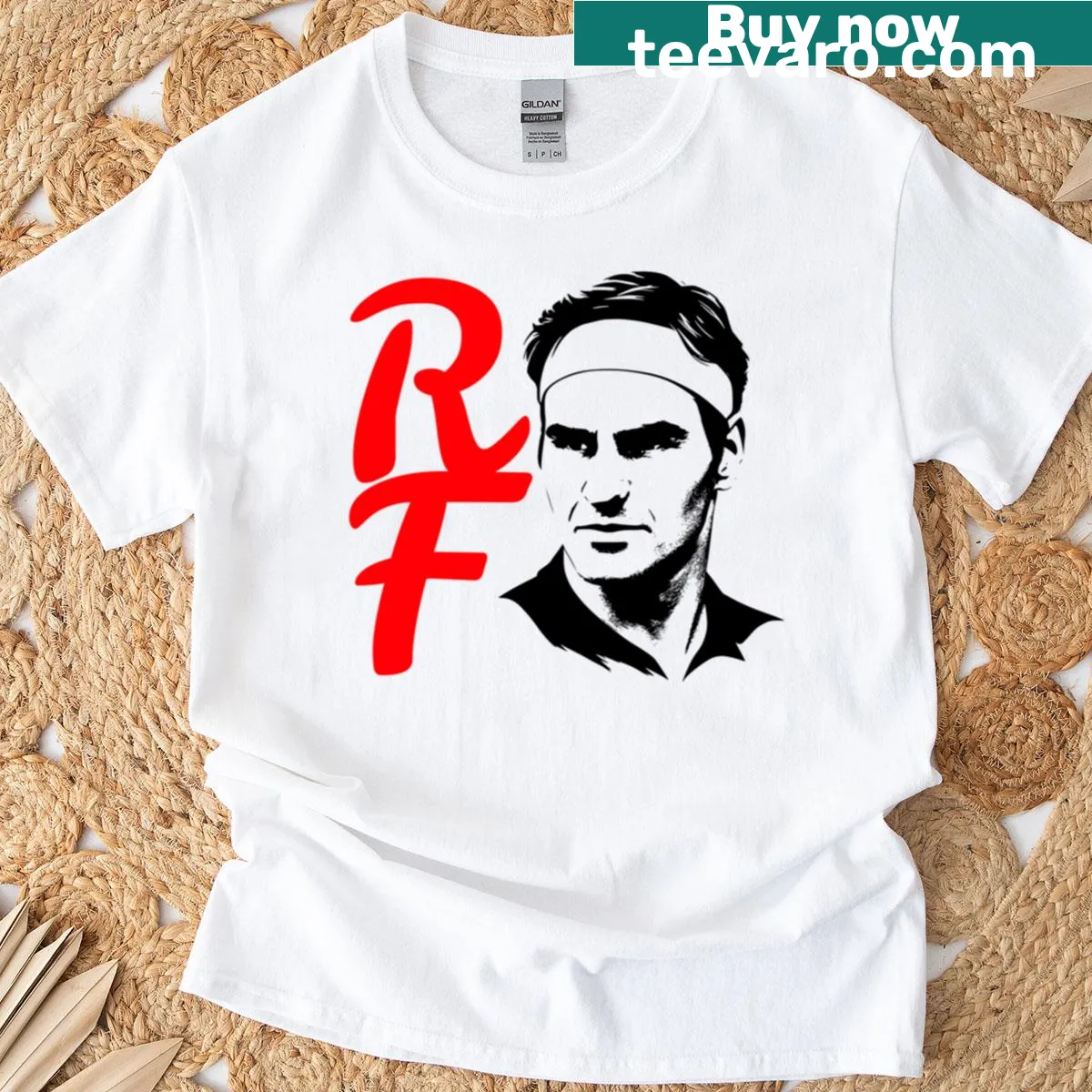 Bold red RF logo design of Roger Federer on a T-shirt — on a men's t-shirt