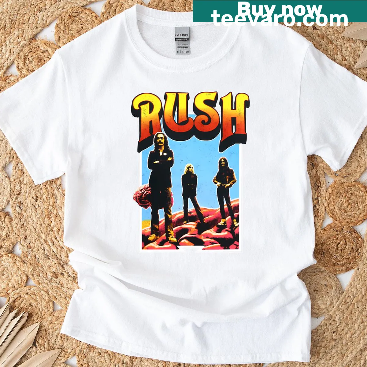 Vintage T-shirt featuring Rush band logo — on a men's t-shirt