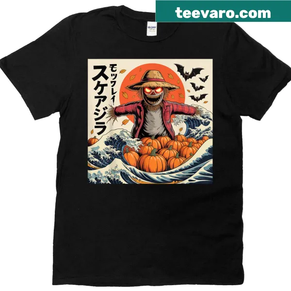 T-shirt featuring a scarecrow in retro Japanese horror style