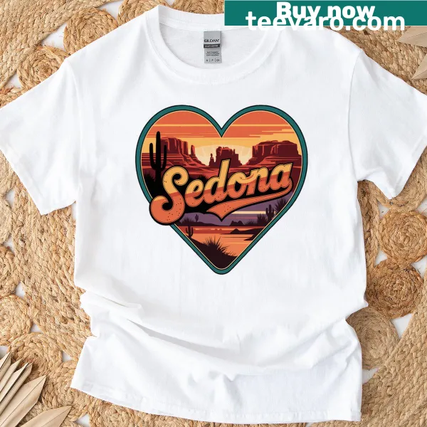 Vintage-style heart design featuring Sedona's red rocks