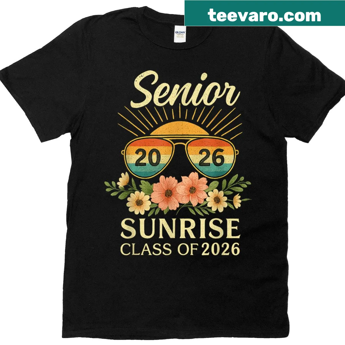 Vintage distressed T-shirt for Class of 2026 with boho floral design — on a men's t-shirt