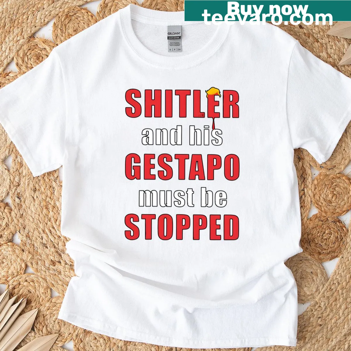 Oversized t-shirt with bold political humor and vintage style — on a men's t-shirt