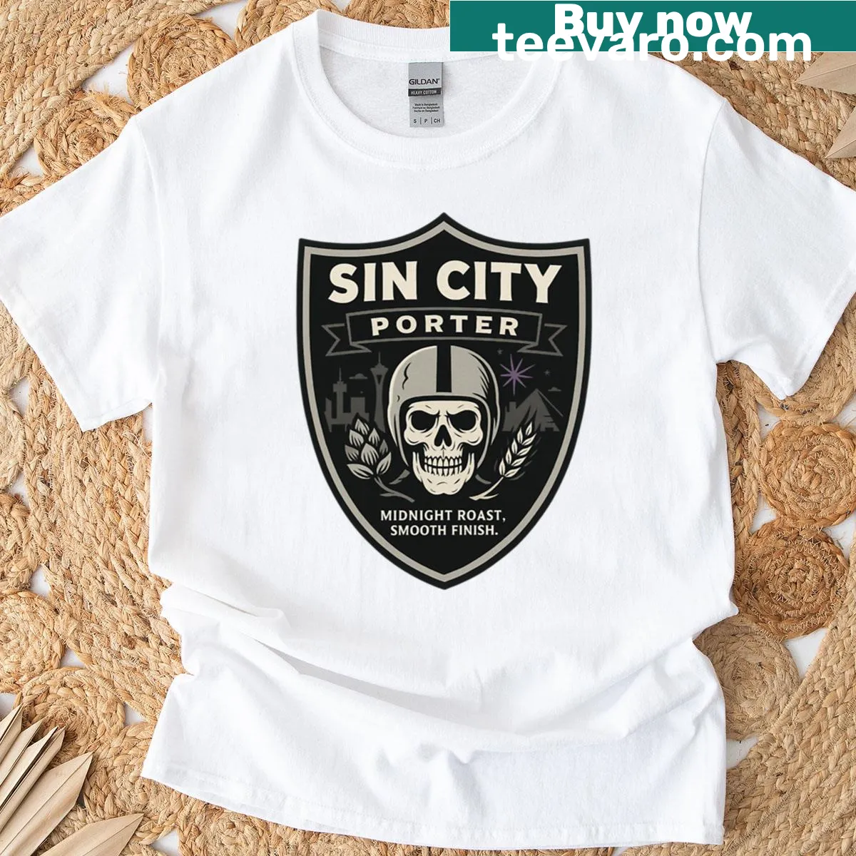 Oversized T-shirt with a skull design from 'Sin City Porter' — on a men's t-shirt