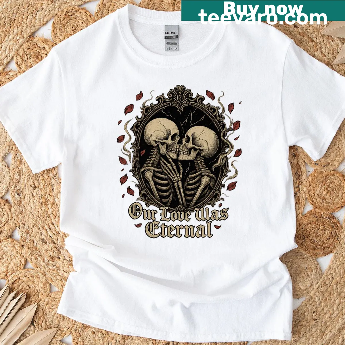 Vintage design featuring an elegant skeleton in gothic style — on a men's t-shirt