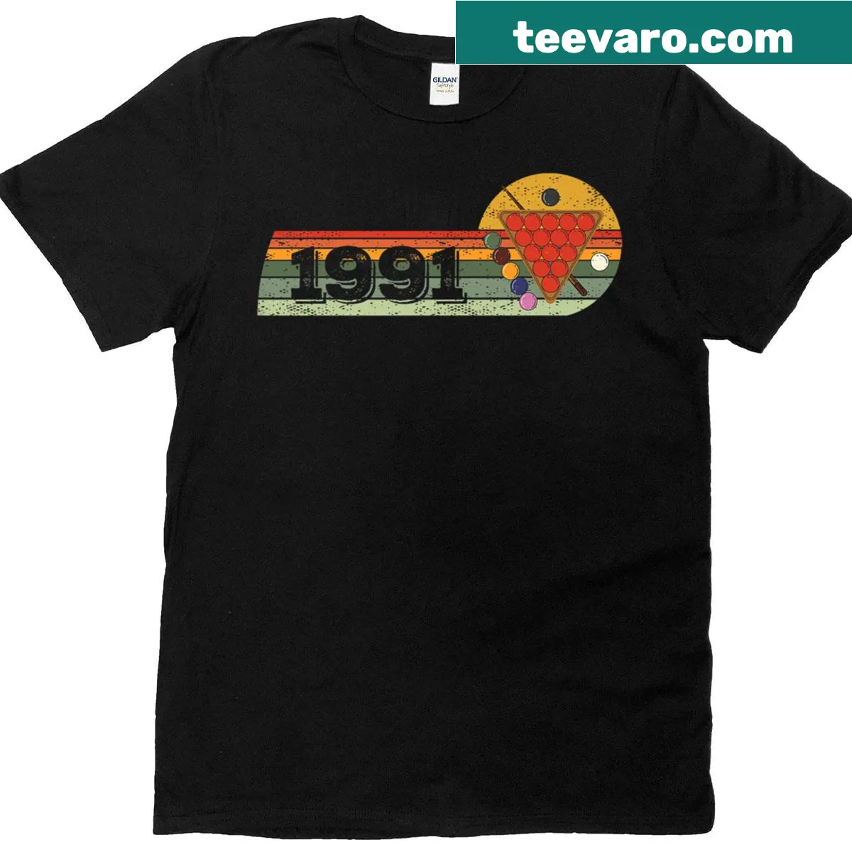Vintage snooker-themed design for 1991 birthday celebration on a t-shirt — on a men's t-shirt