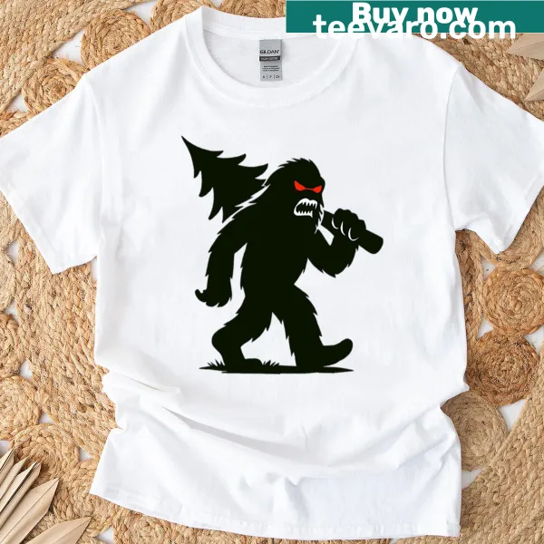 T-shirt with a snowman and pine trees illustration