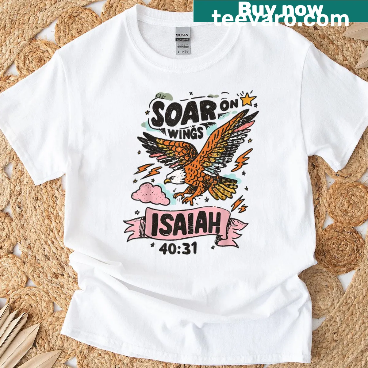 Vintage eagle graphic t-shirt with Christian theme — on a men's t-shirt