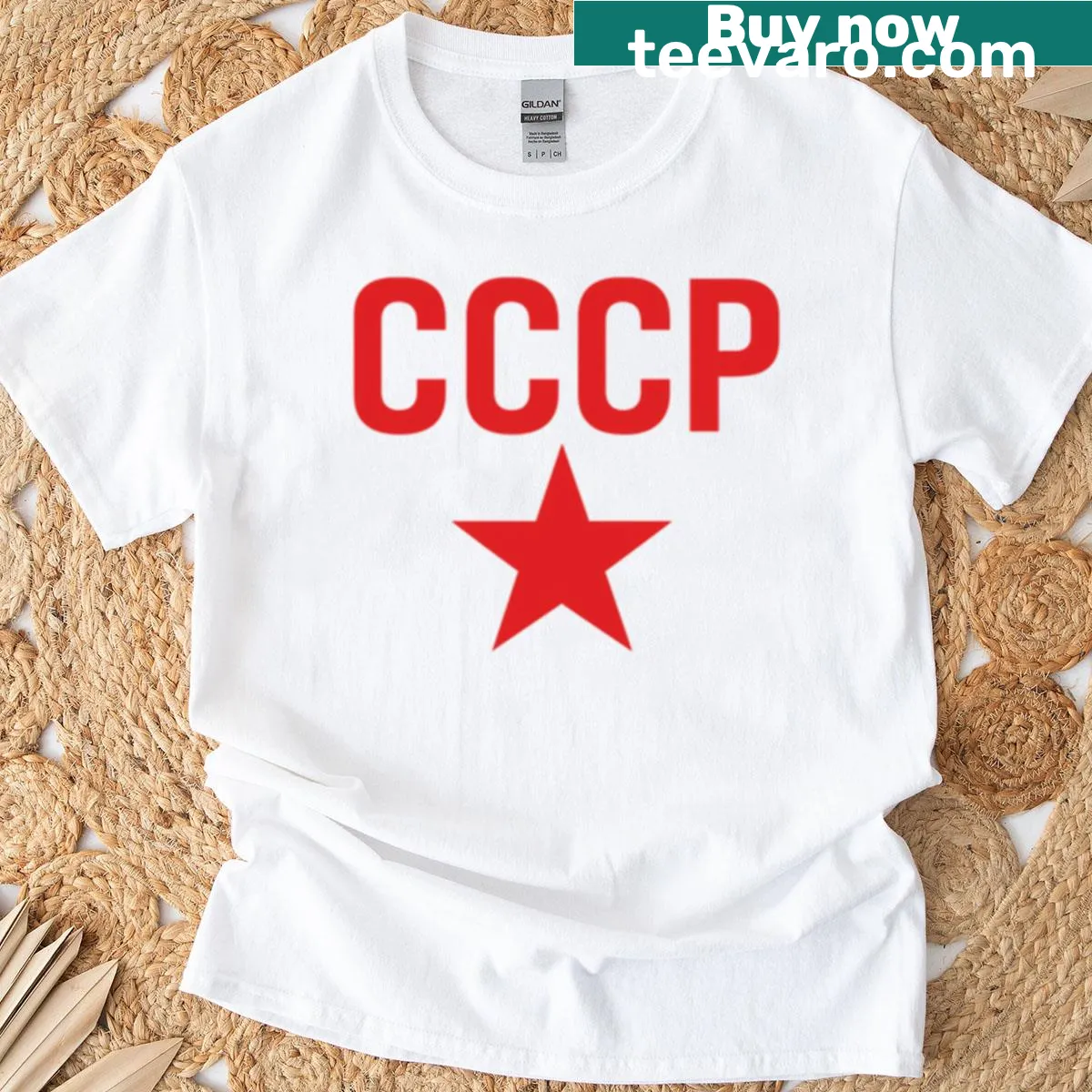Vintage CCCP emblem T-shirt with distressed design — on a men's t-shirt