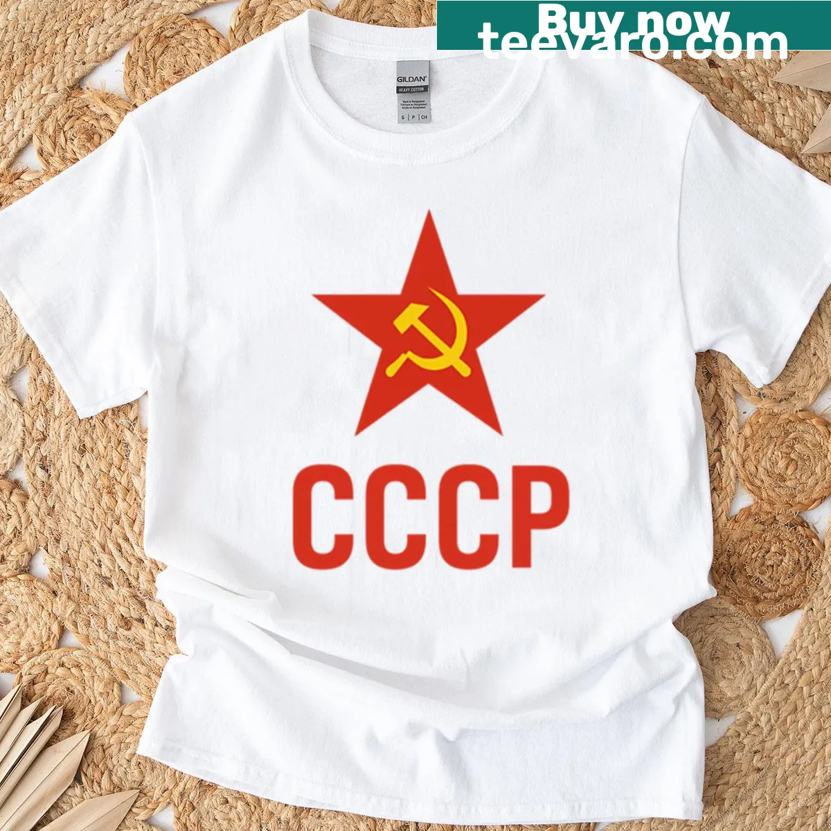 Soviet hammer and sickle emblem on a vintage-style shirt — on a men's t-shirt