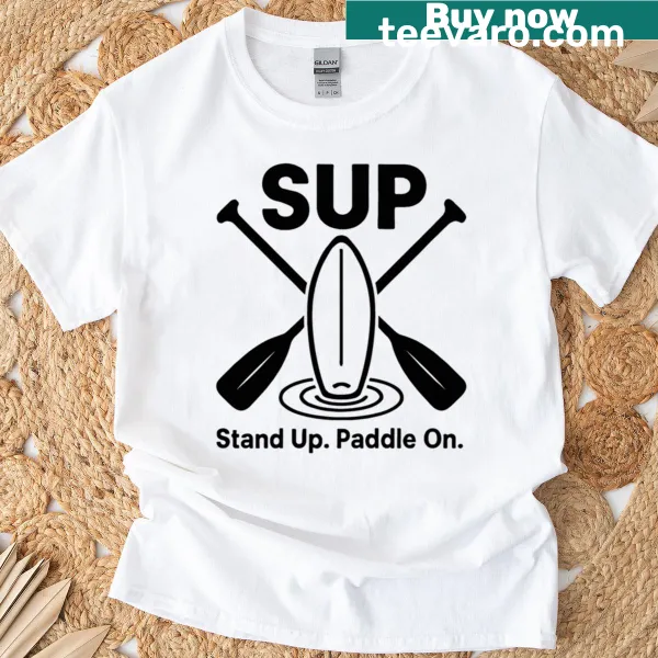 Emblem T-shirt featuring stand-up paddleboarding graphic