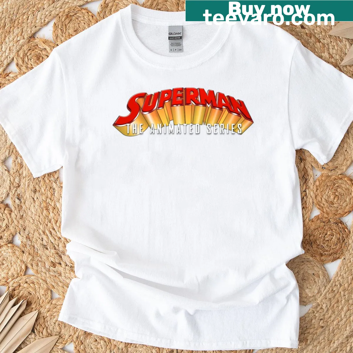 Minimalist typography logo t-shirt — on a men's t-shirt
