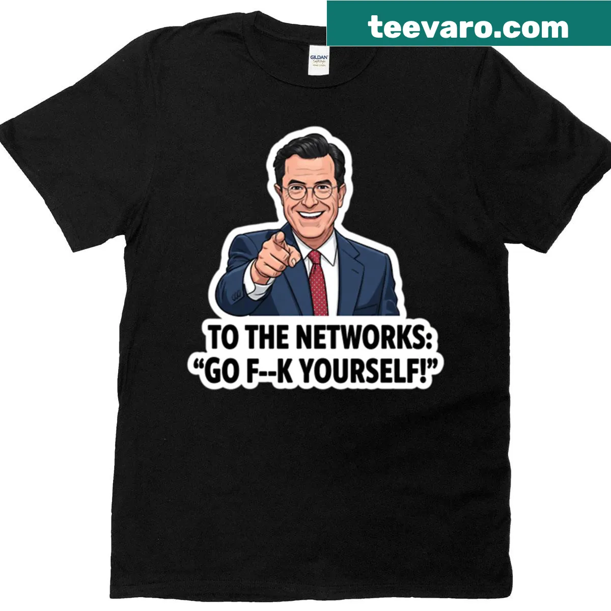 Oversized t-shirt featuring Stephen Colbert's edgy graphic — on a men's t-shirt