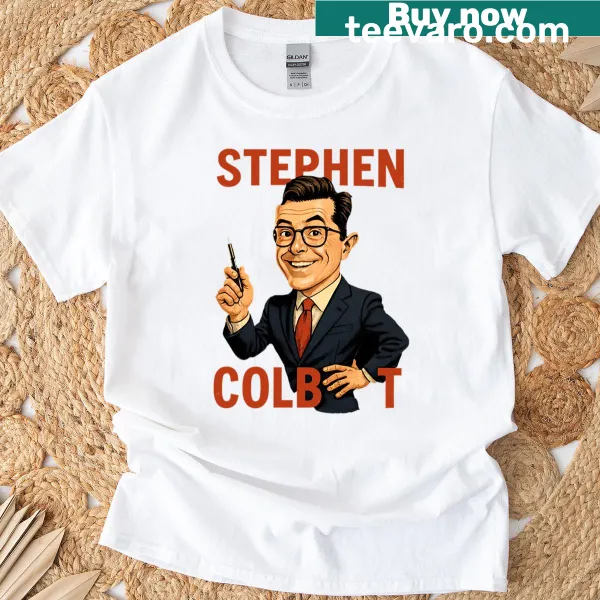 T-shirt featuring a humorous design inspired by Stephen Colbert