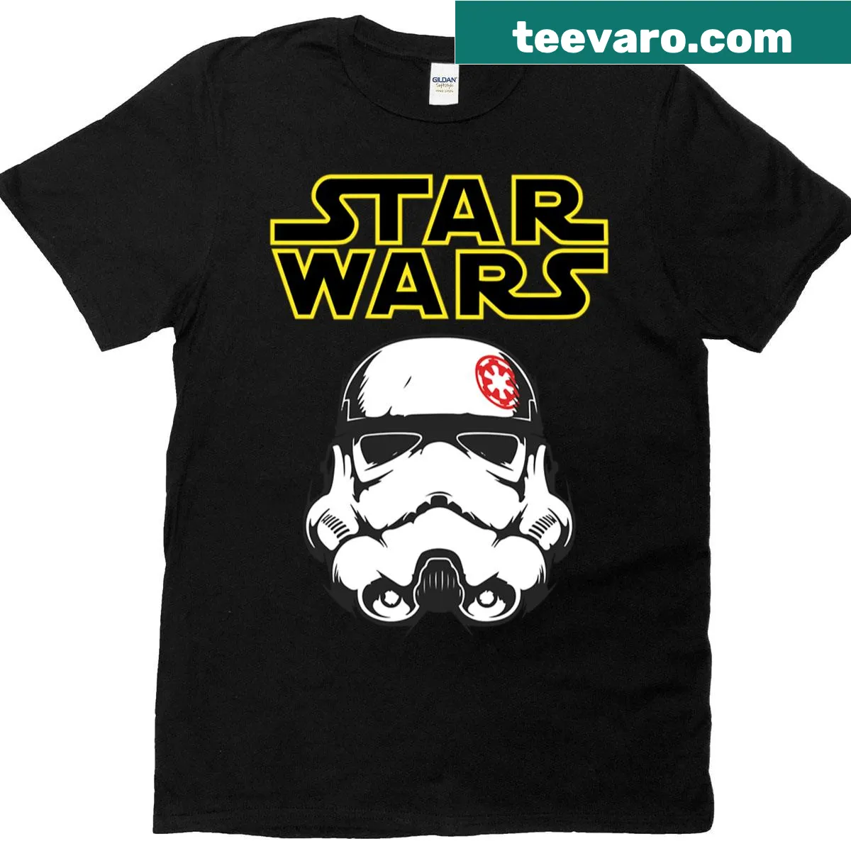 Stormtrooper helmet graphic t-shirt in black — on a men's t-shirt