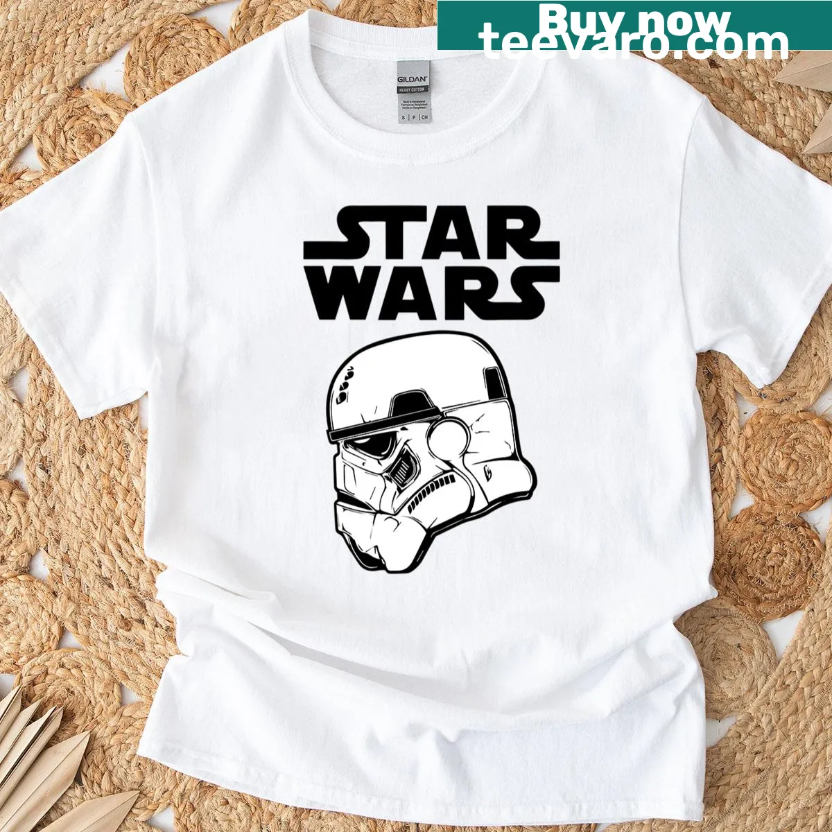 T-shirt with stormtrooper helmet graphic and logo — on a men's t-shirt
