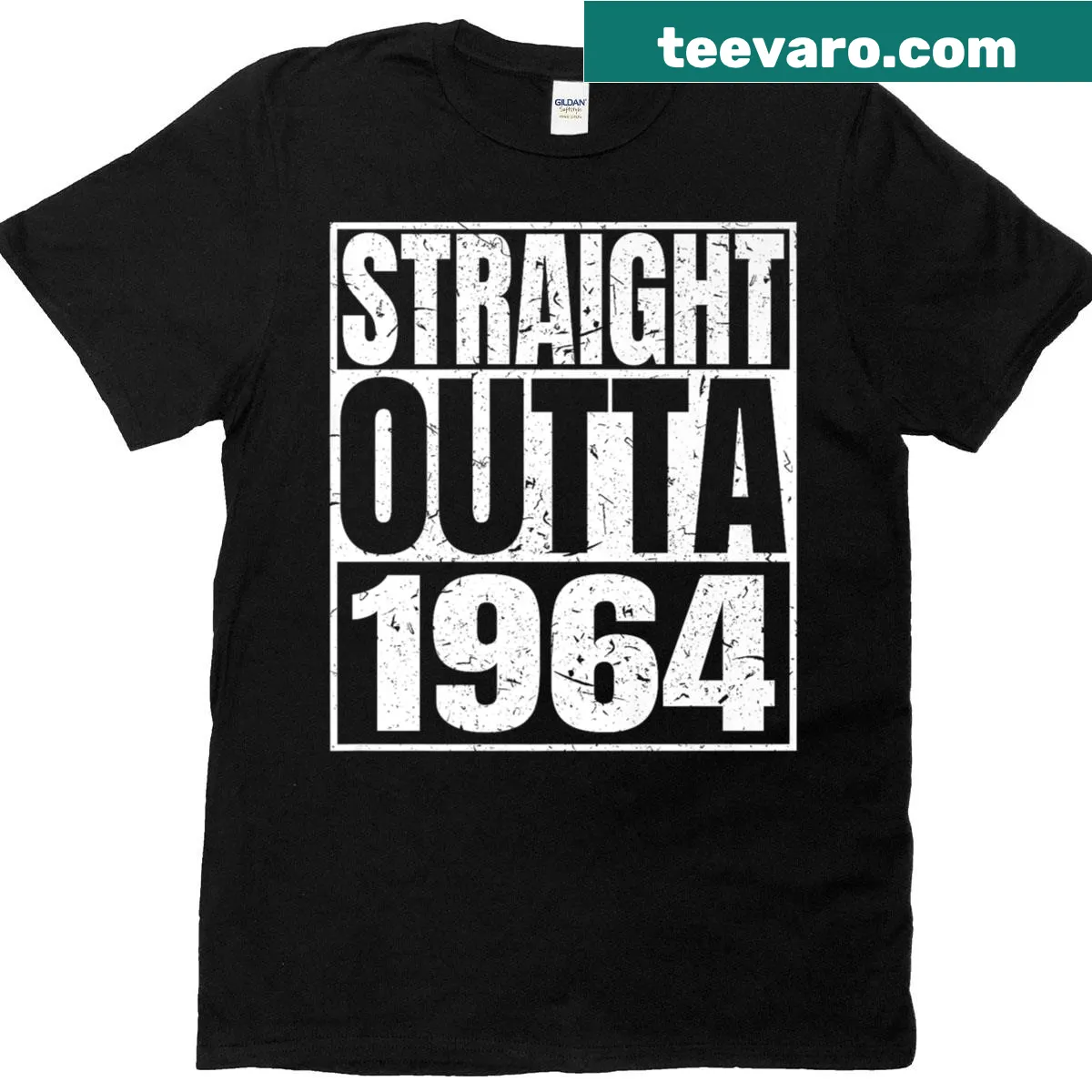 Vintage 1964 birthday T-shirt with 'Straight Outta 1964' text — on a men's t-shirt