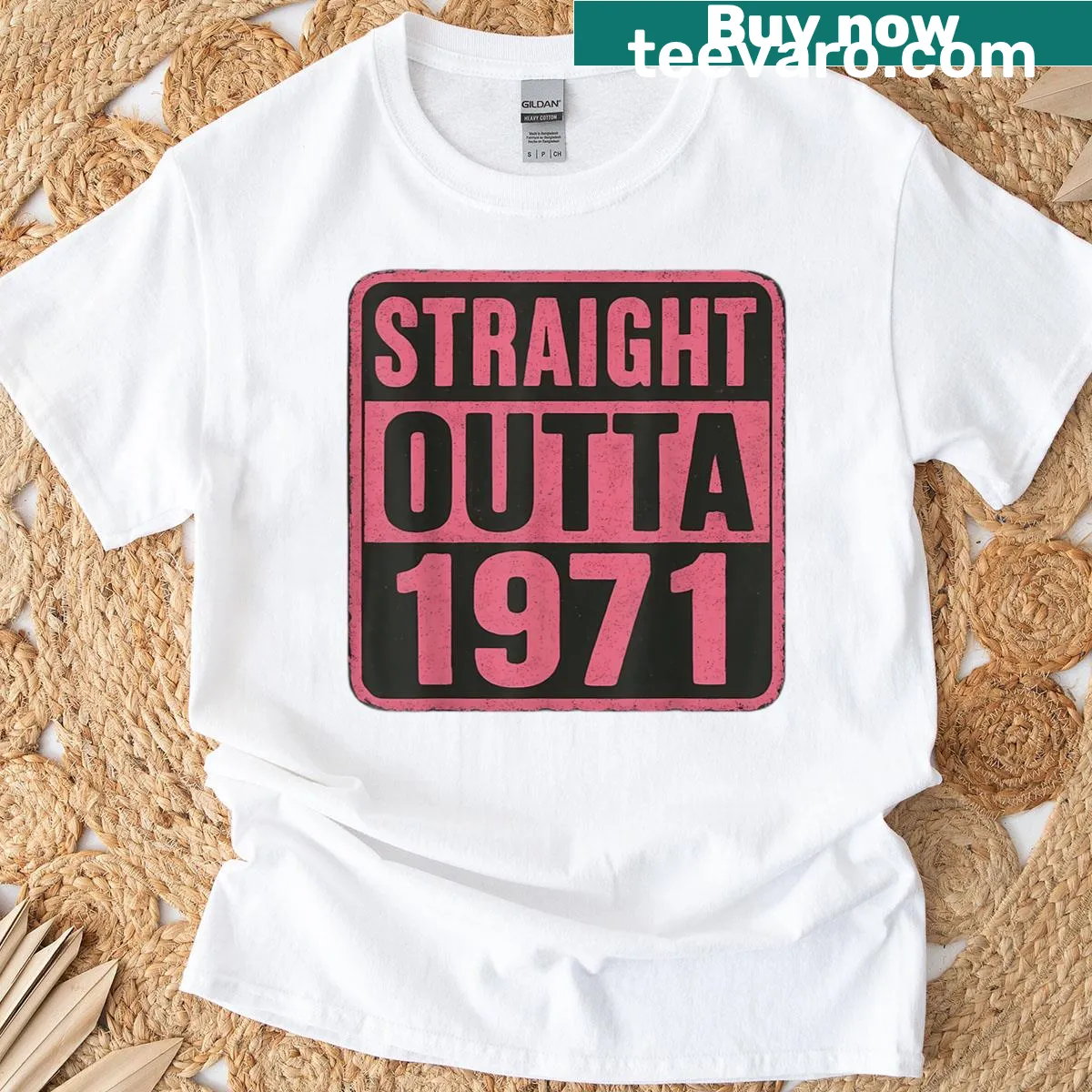 Distressed retro birthday t-shirt with 'Straight Outta 1971' text — on a men's t-shirt