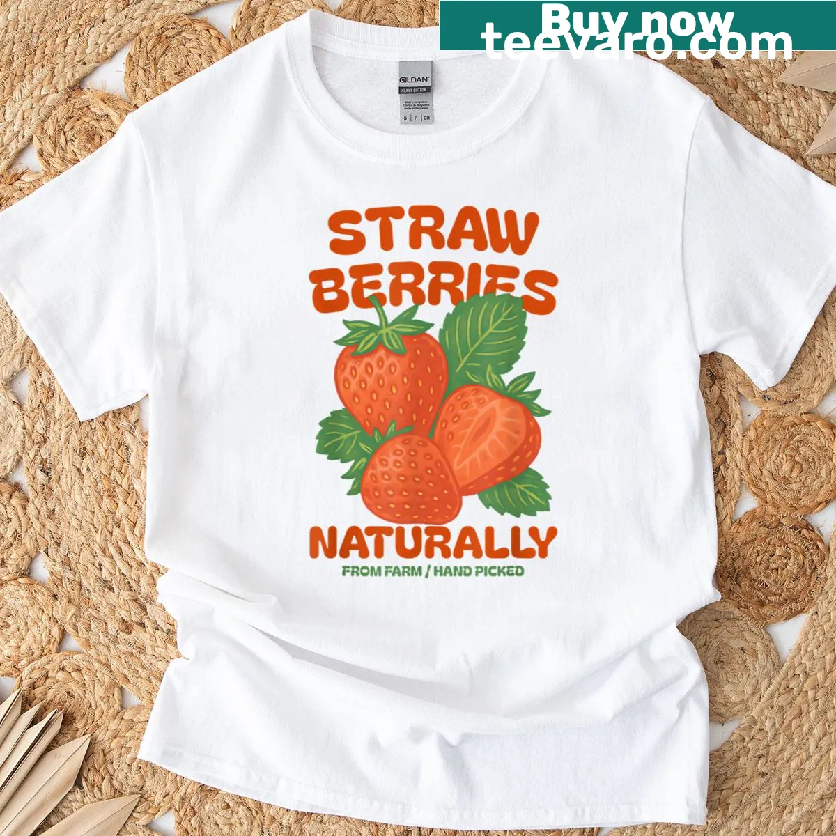 Vintage T-shirt featuring retro strawberry commercial design — on a men's t-shirt