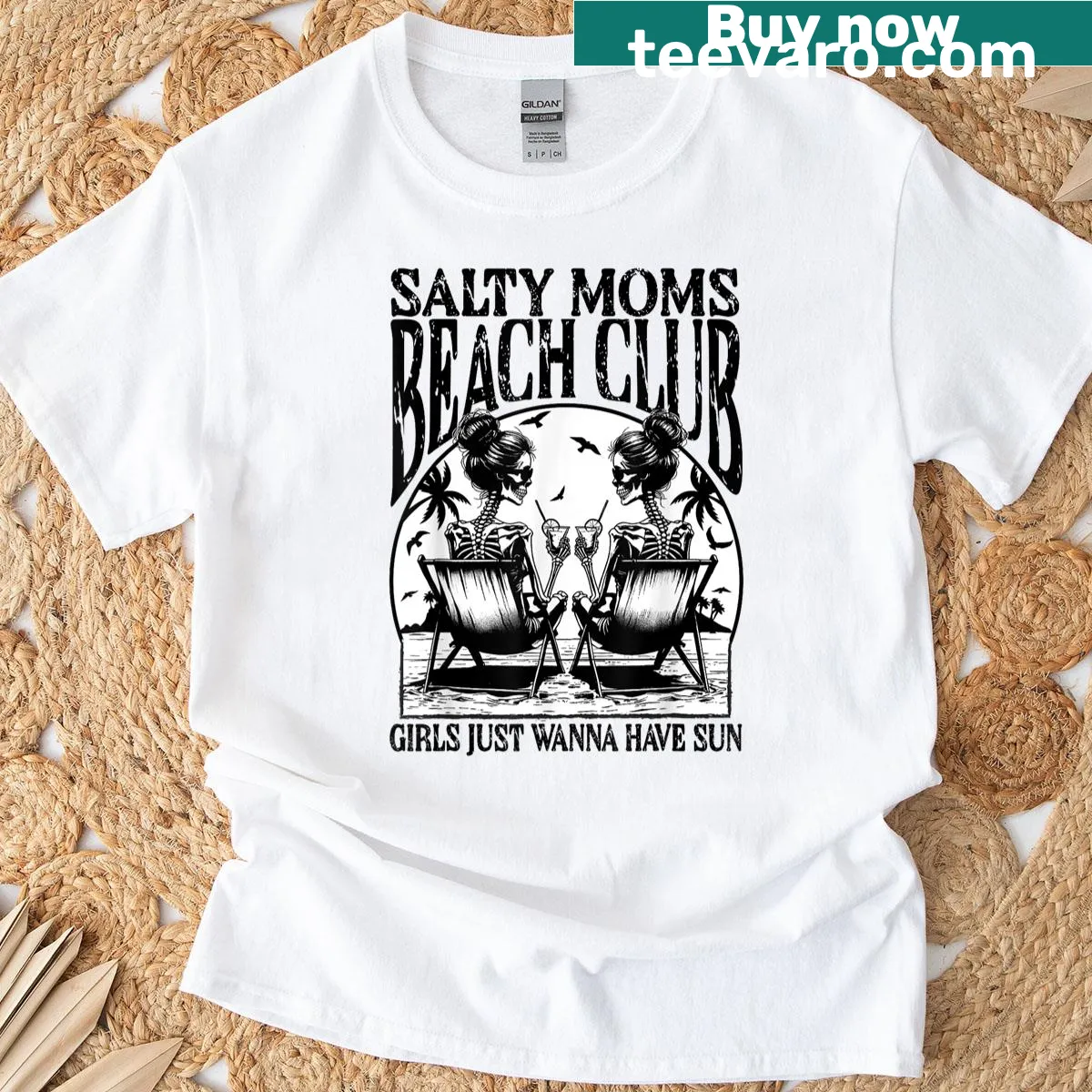 Summer Salty Moms Beach Club graphic T-shirt designed for mothers — on a men's t-shirt
