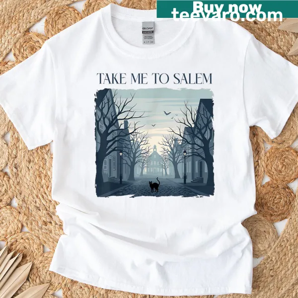 Halloween t-shirt with a whimsical witchy cat design