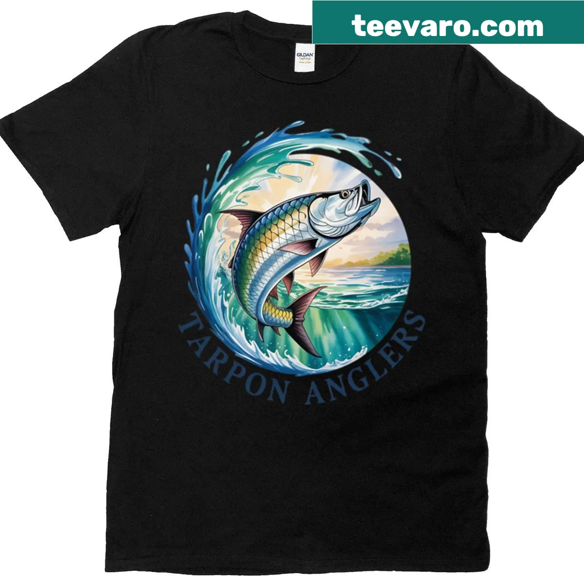 Oversized T-shirt featuring a tarpon fishing design for enthusiasts. — on a men's t-shirt