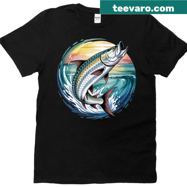 Illustration of a tarpon in a tropical storm on an oversized fishing tee