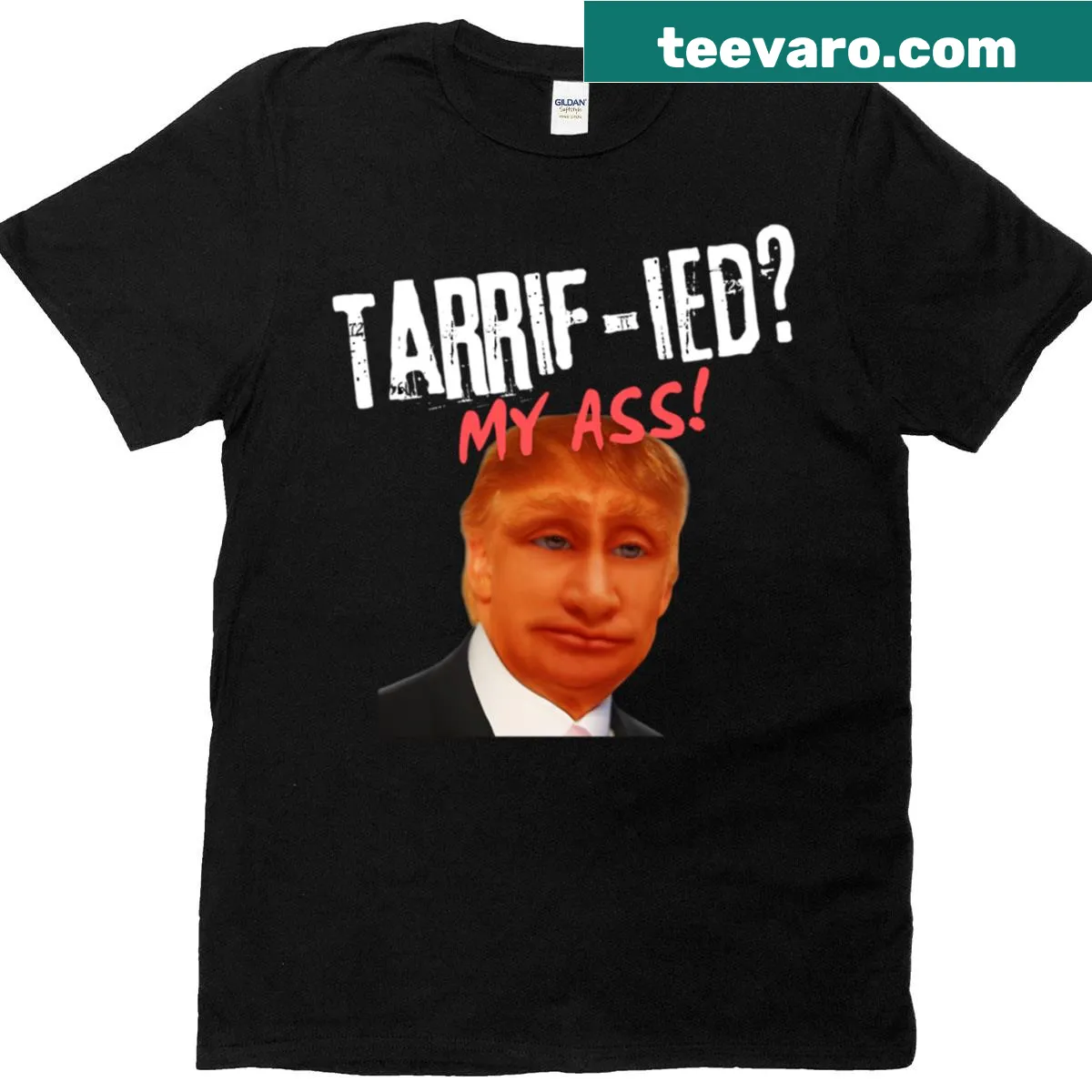 Satirical mashup of Trump and Putin's faces on a humorous t-shirt — on a men's t-shirt