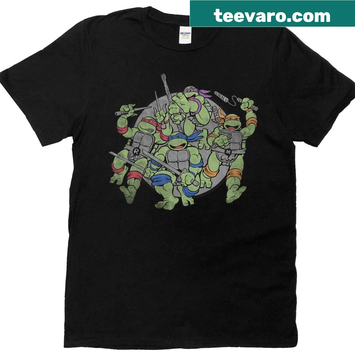 Vintage TMNT action group logo t-shirt — on a men's t-shirt