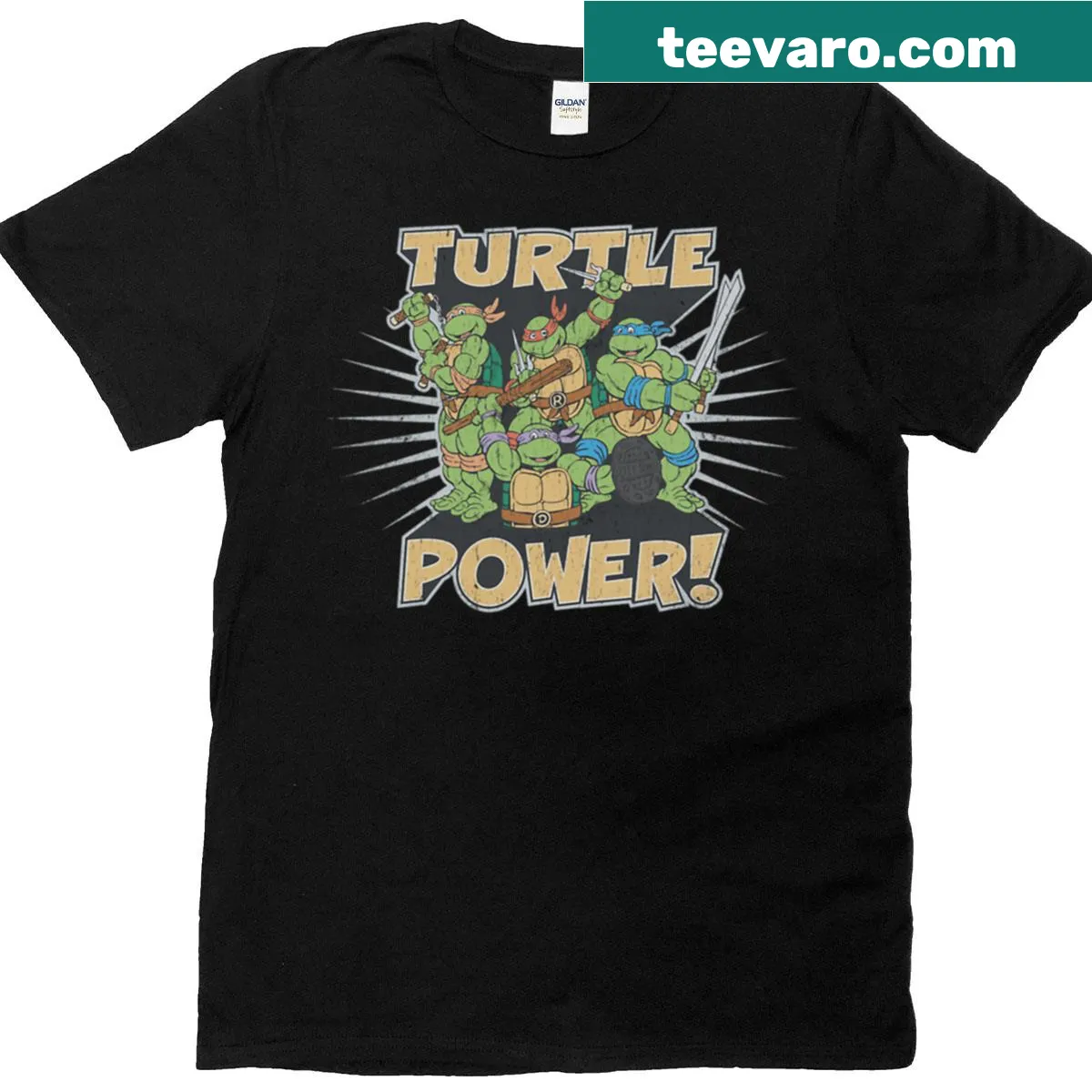 T-shirt featuring the Teenage Mutant Ninja Turtles group shot logo — on a men's t-shirt