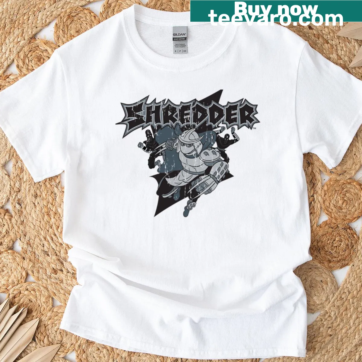 Shredder logo design from Teenage Mutant Ninja Turtles on t-shirt — on a men's t-shirt