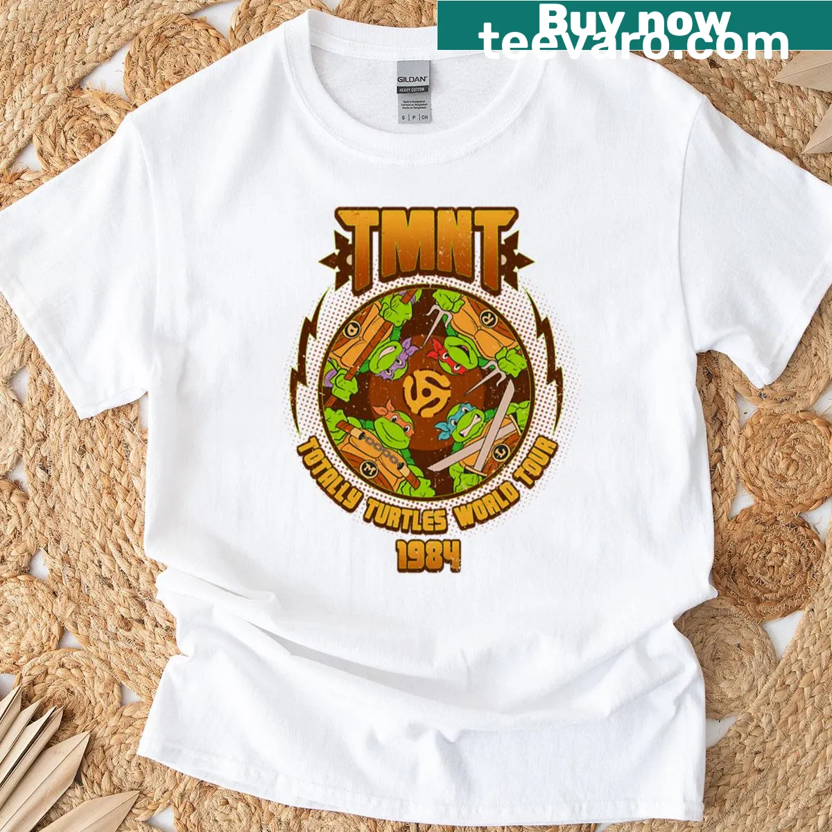 Vintage 1984 Teenage Mutant Ninja Turtles logo T-shirt — on a men's t-shirt