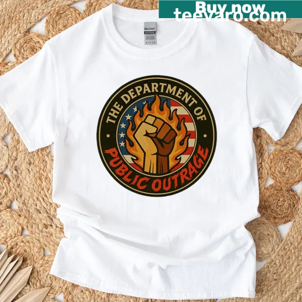 Oversized T-shirt featuring humorous typography about public outrage