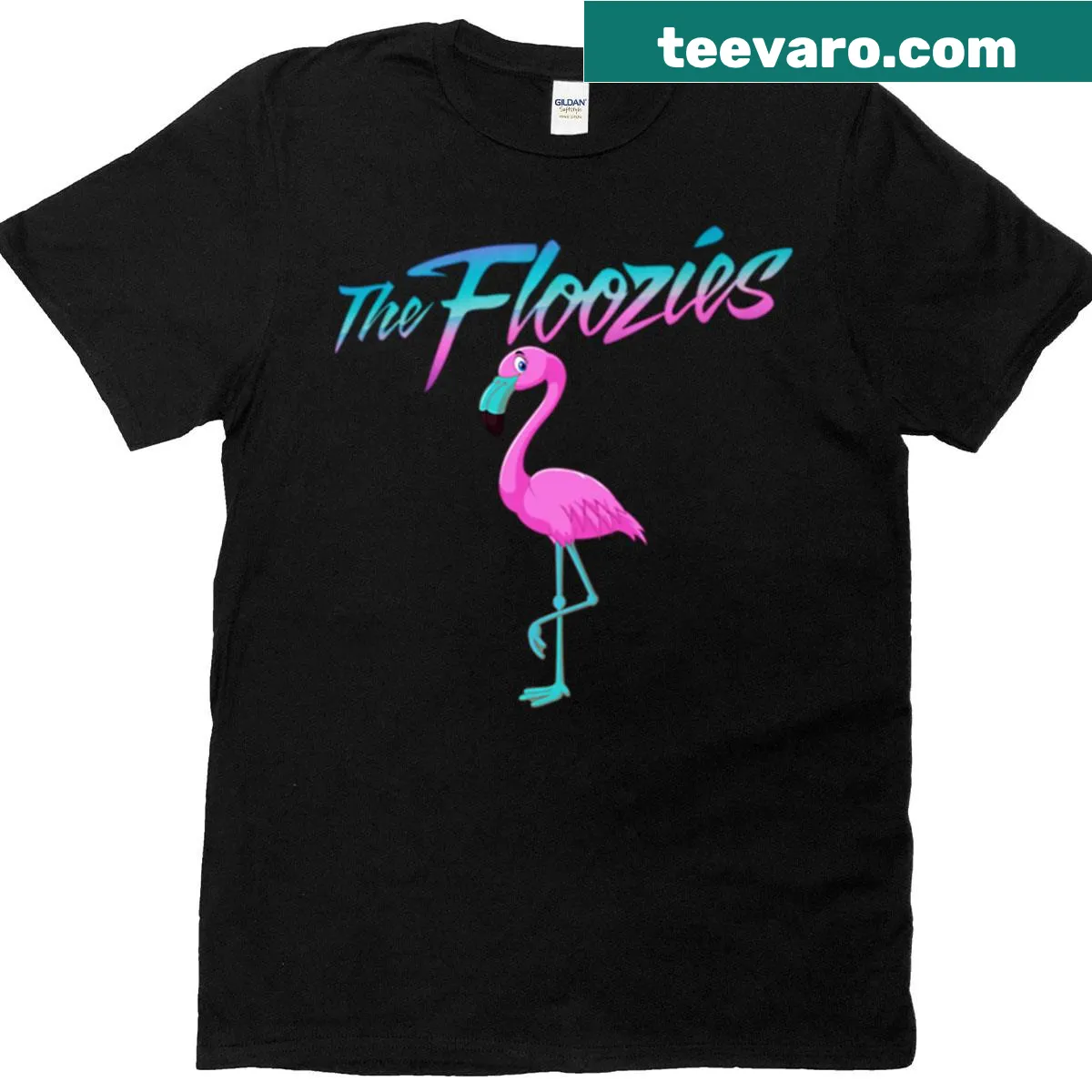 Whimsical flamingo graphic t-shirt — on a men's t-shirt