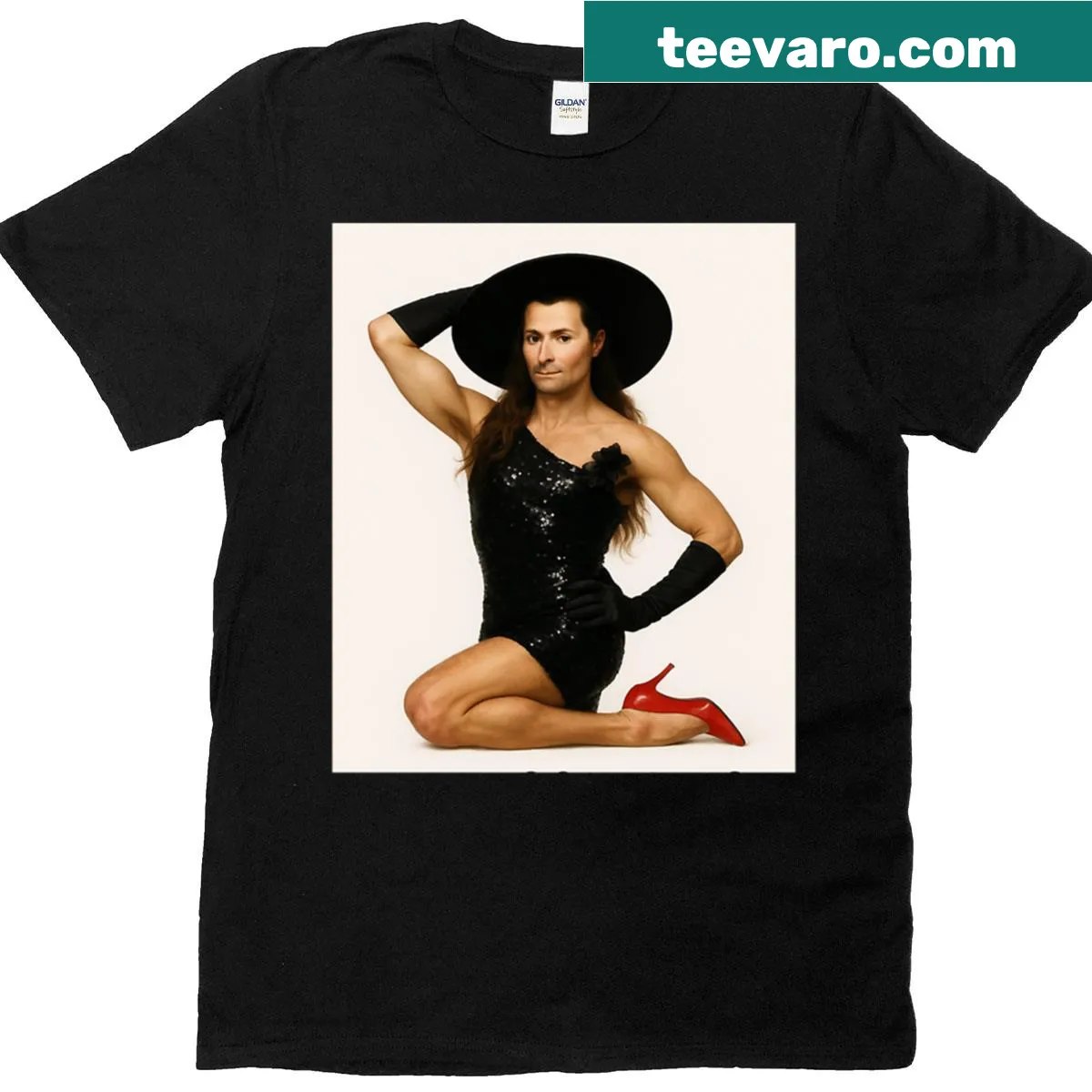 T-shirt featuring a whimsical illustration of Niccol Machiavelli. — on a men's t-shirt