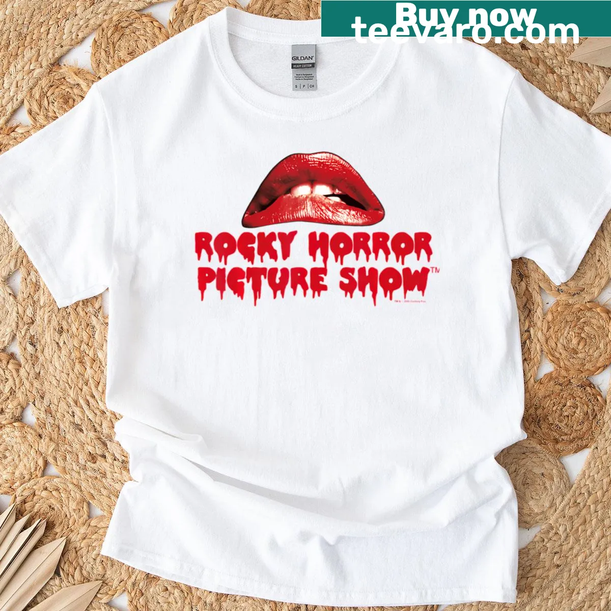 T-shirt featuring the iconic lips logo from Rocky Horror Picture Show — on a men's t-shirt