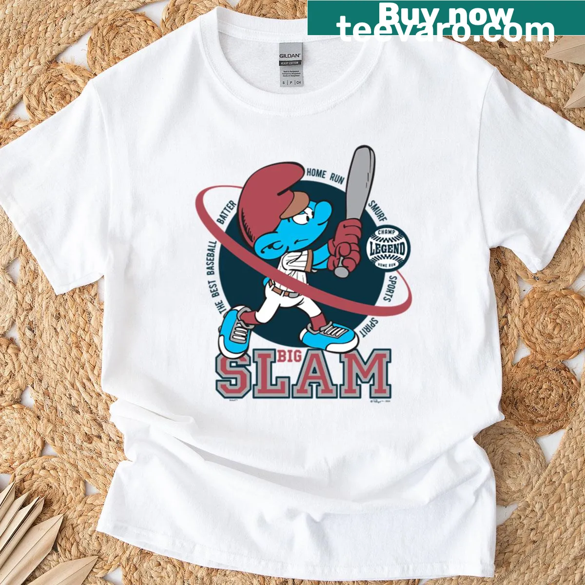 Smurfs sports T-shirt with 'Big Slam' logo — on a men's t-shirt