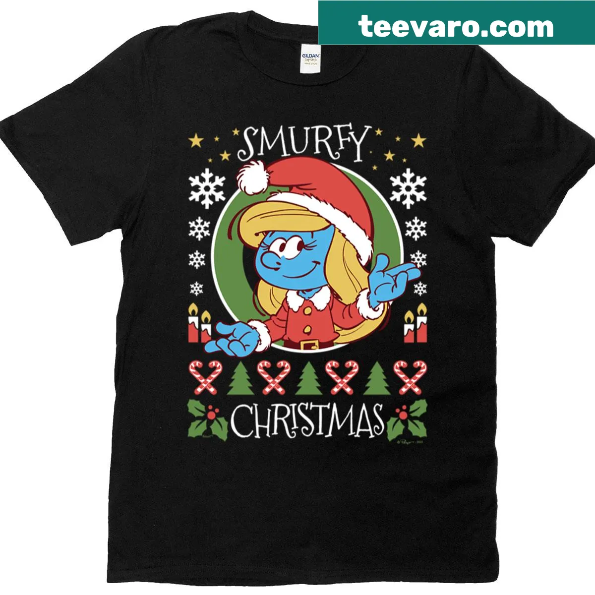 Christmas t-shirt with Smurfette logo for kids — on a men's t-shirt