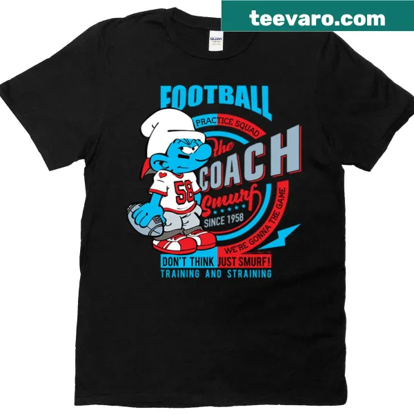 Football-themed T-shirt featuring Hefty Smurf logo.