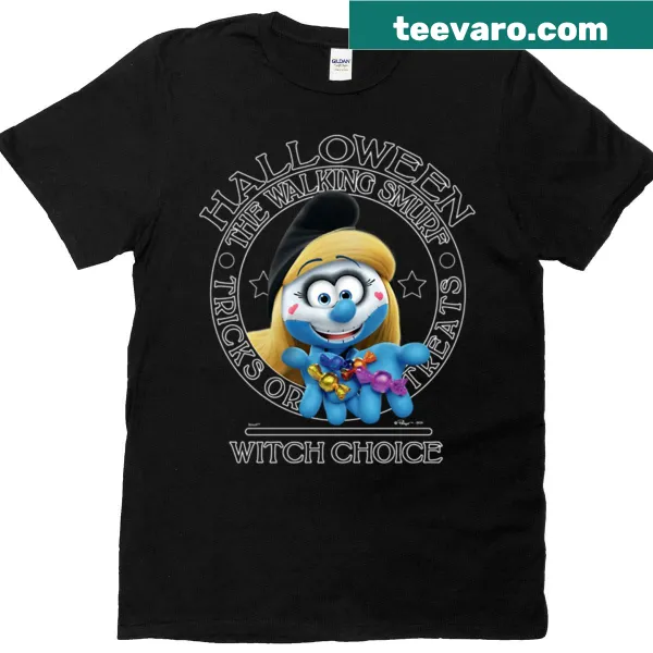 Halloween-themed T-shirt featuring The Walking Smurf as a witch.